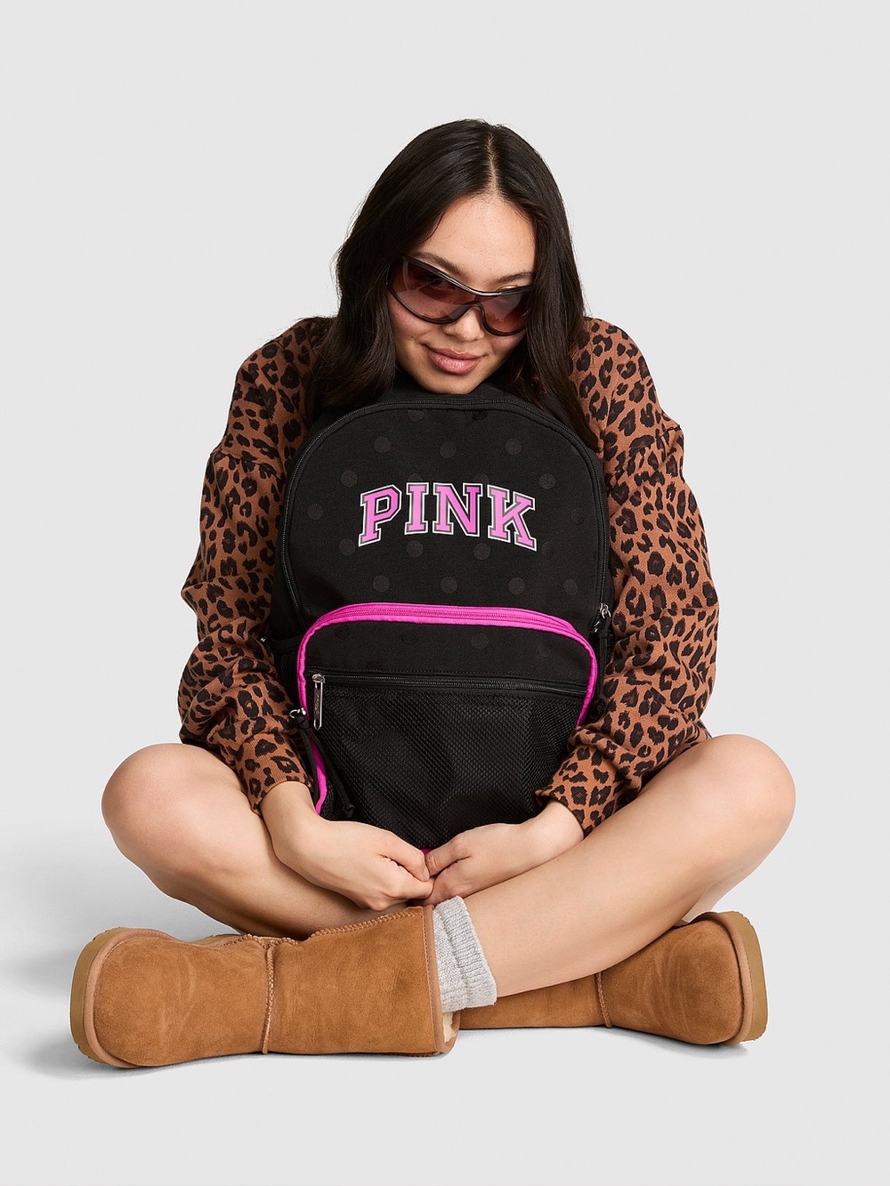 NWT PINK Victoria's Secret Black Campus Backpack with Pink Trim, 18 Liter